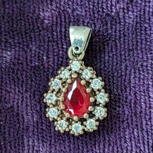 Unique Vintage Exotic Two Tone Pendant With Red Garnet (?) Gemstone